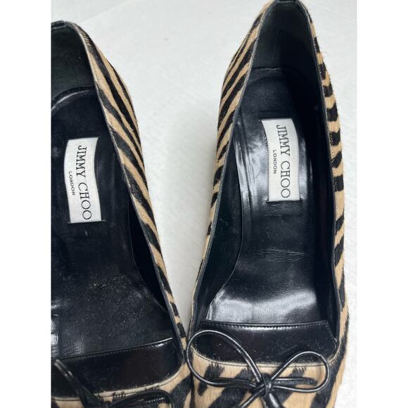 Jimmy Choo London Designer Zebra Fur Print Bow Detail Pointed Toe Kitten Heels - Picture 7 of 8